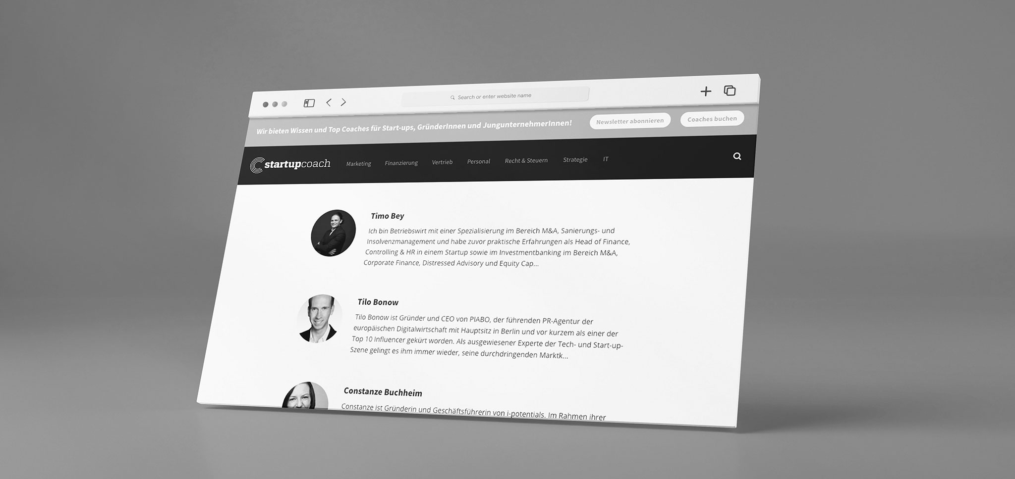 Startupcoach Startseite als Laptop-Mockup
